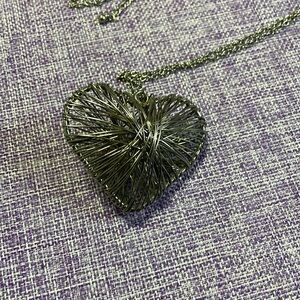 Silver Wired Wrapped Heart Pendant Necklace